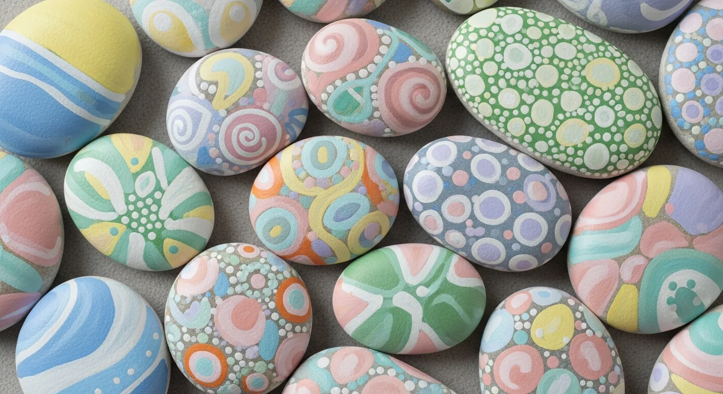 Turkish-themed painted rocks featuring blue Iznik tile patterns and tulip designs