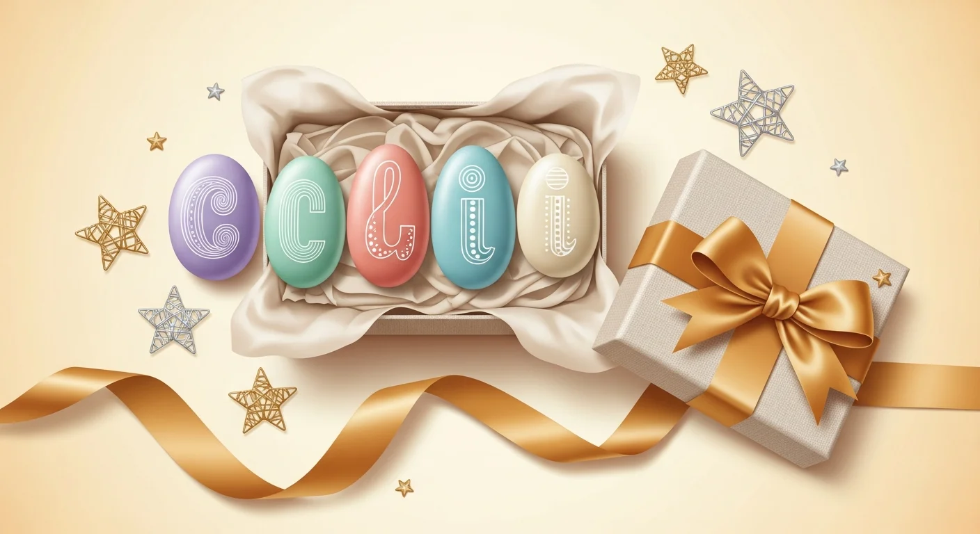 Elegancka ilustracja malowanych kamieni ułożonych w pudełeczku wyłożonym kolorową bibułką ze wstążką