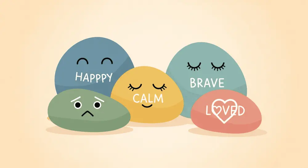 Painted rocks with different emotional expressions used for art therapy