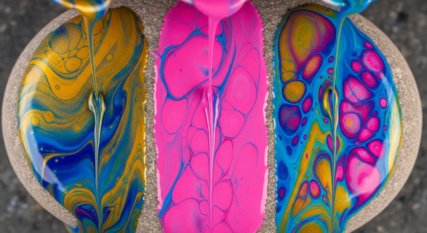 Pass pass: acrylic pour applikat fuq ġebla lixxa tonda, kuluri jitħalltu organikament