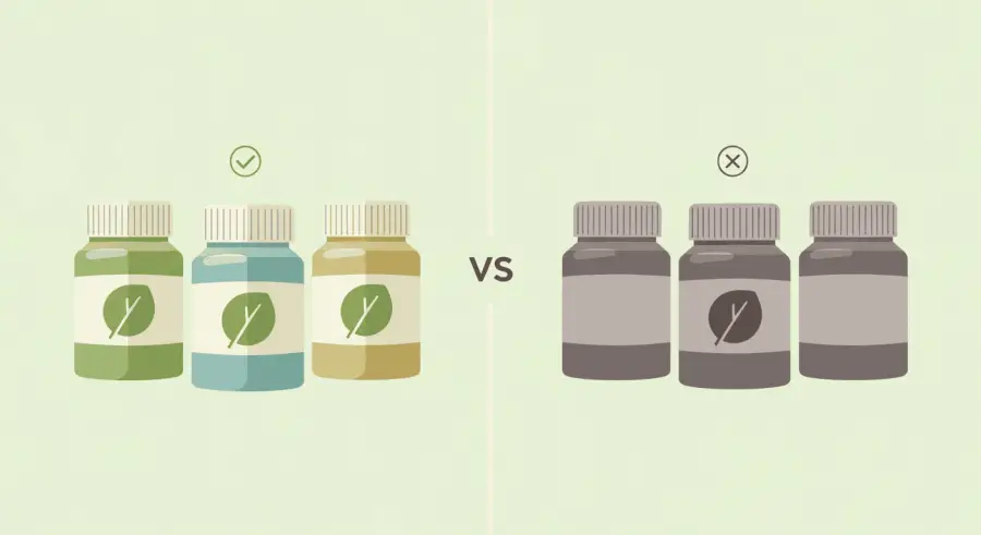 Paint containers with eco-certification symbols comparing safe and unsafe materials