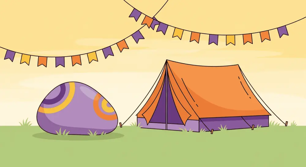 Painted rock next to festival tent showing event-based rock travel