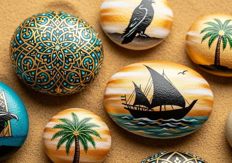 Hand-painted painted rocks resting on a path in Abu Dhabi, UAE
