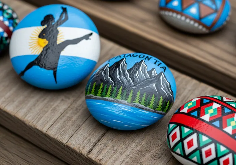 Hand-painted piedras pintadas resting on a path in Córdoba, Argentina