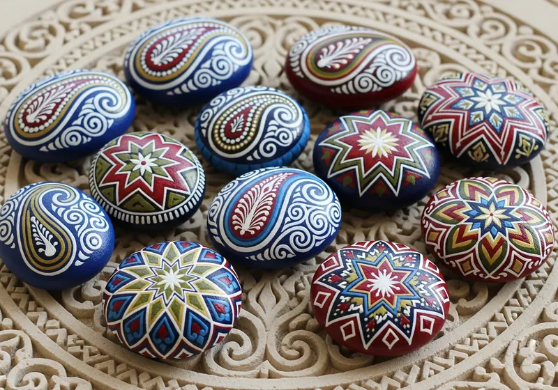 Hand-painted bəzənmiş daşlar resting on a path in Baku, Azerbaijan