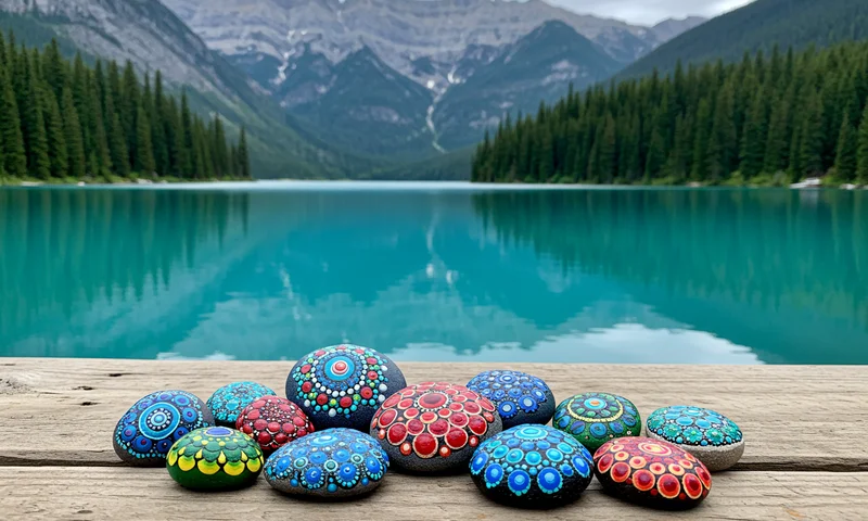 Barevně ručně malované kamínky na turistické stezce v národním parku Banff, Alberta, Kanada