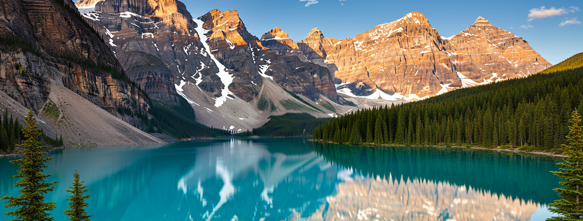 Canadian Rocky Mountains reflected in a turquoise alpine lake with autumn maple trees and painted decorative pebbles