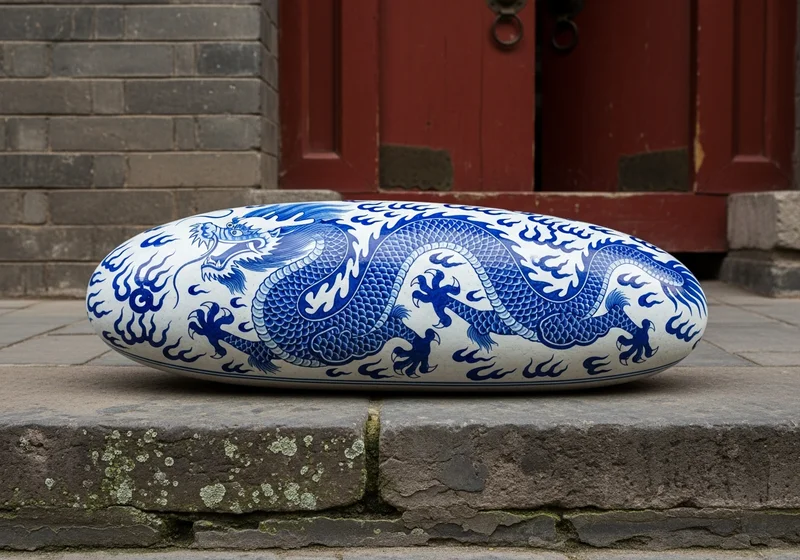Colourful painted stones arranged on a wooden bench in Shanghai, China