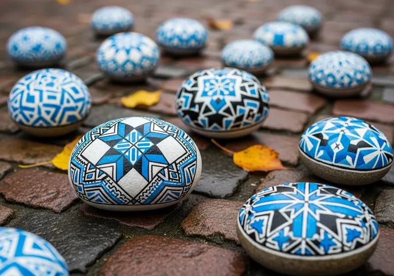 Hand-painted värvitud kivid resting on a path in Tartu, Estonia