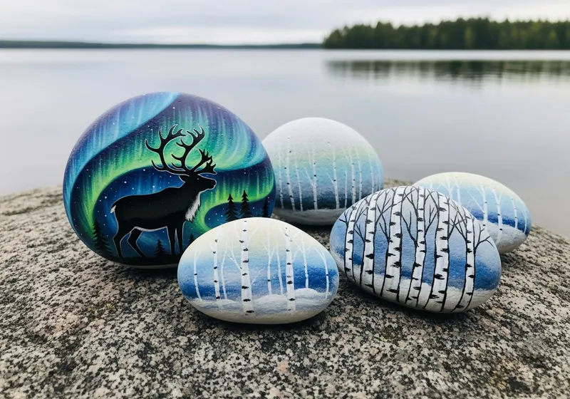 Hand-painted maalatut kivet resting on a path in Jyväskylä, Finland