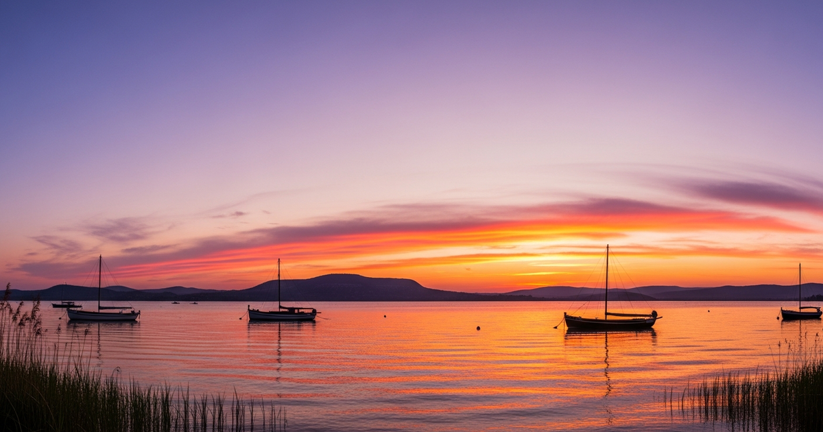 Hungarian Lake Balaton shore with paprika fields, vineyards and painted decorative pebbles