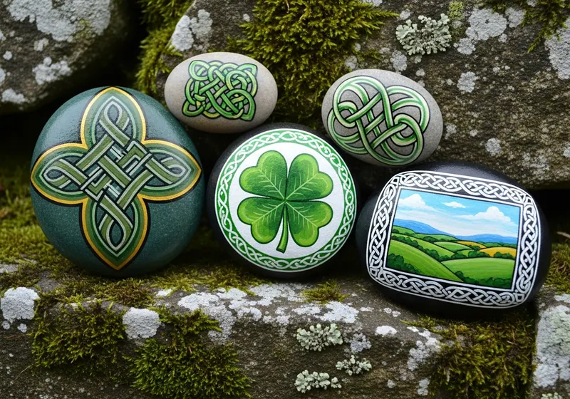 Hand-painted painted rocks resting on a path in Galway, Ireland