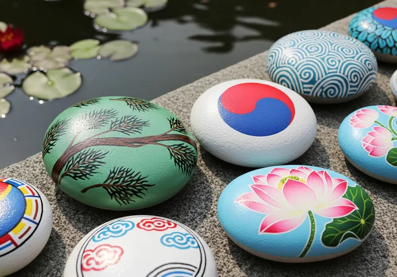 Hand-painted 돌연화 resting on a path in Busan, South Korea