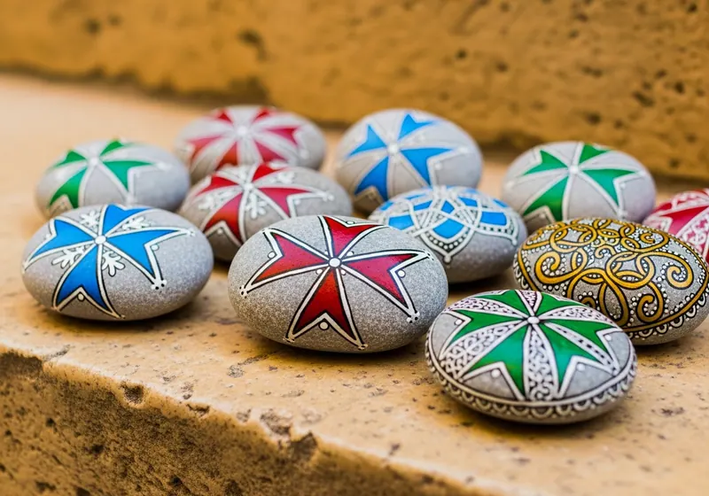 Hand-painted painted rocks resting on a path in Sliema, Malta