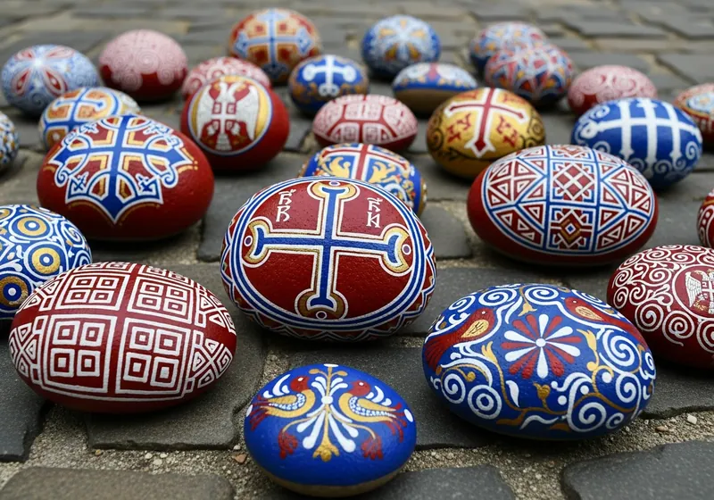 Hand-painted осликани каменови resting on a path in Novi Sad, Serbia