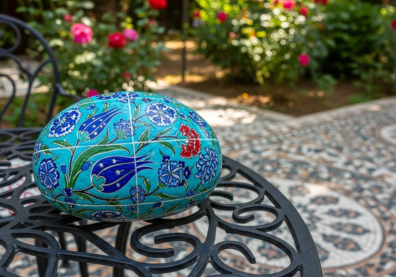 Colourful painted stones arranged on a wooden bench in Ankara, Türkiye