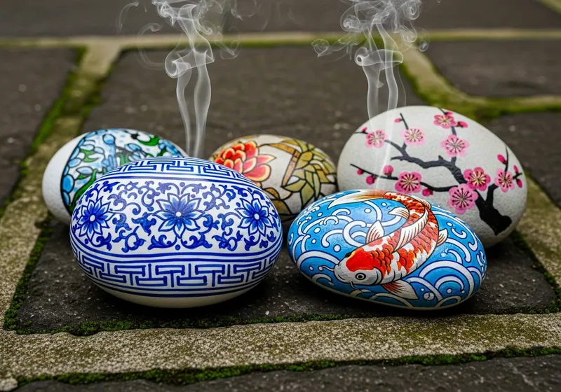 Hand-painted 彩繪石頭 resting on a path in Kaohsiung, Taiwan