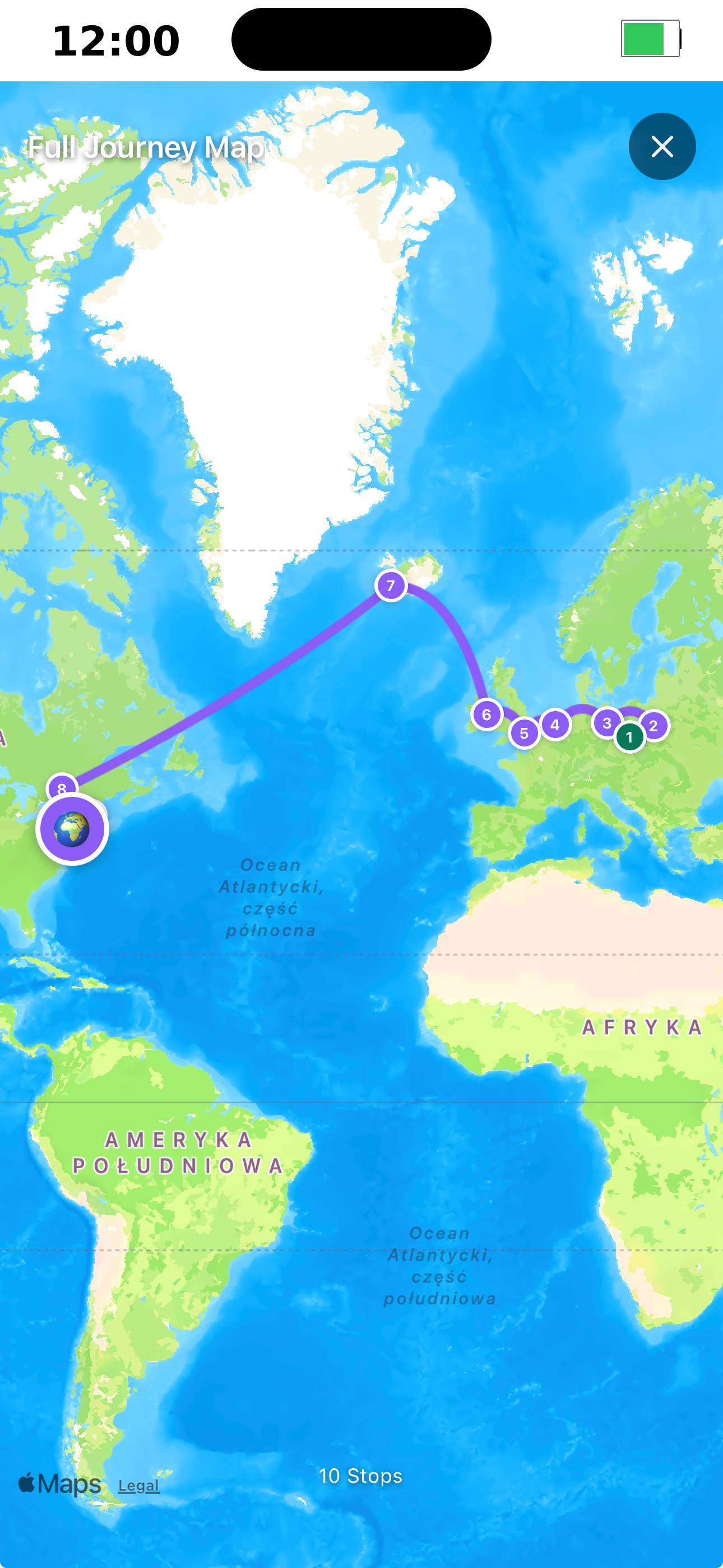 Full journey map across continents
