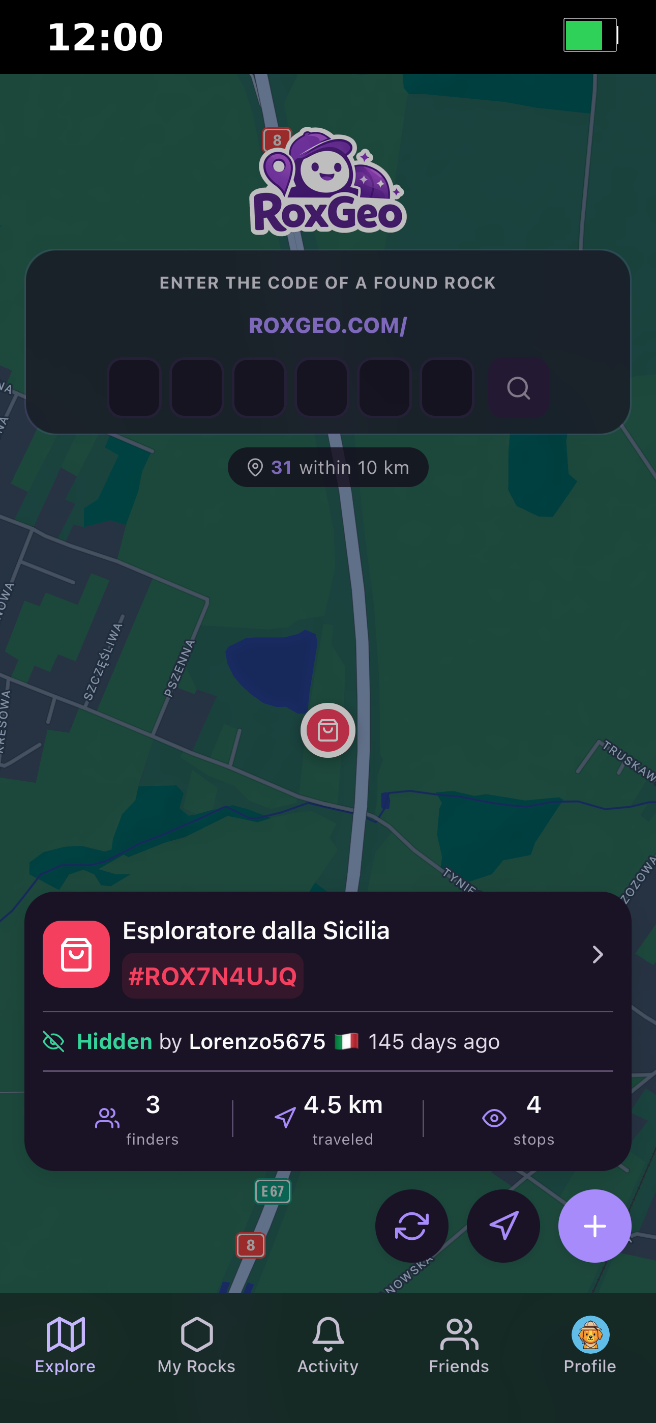 Dark map with rock card