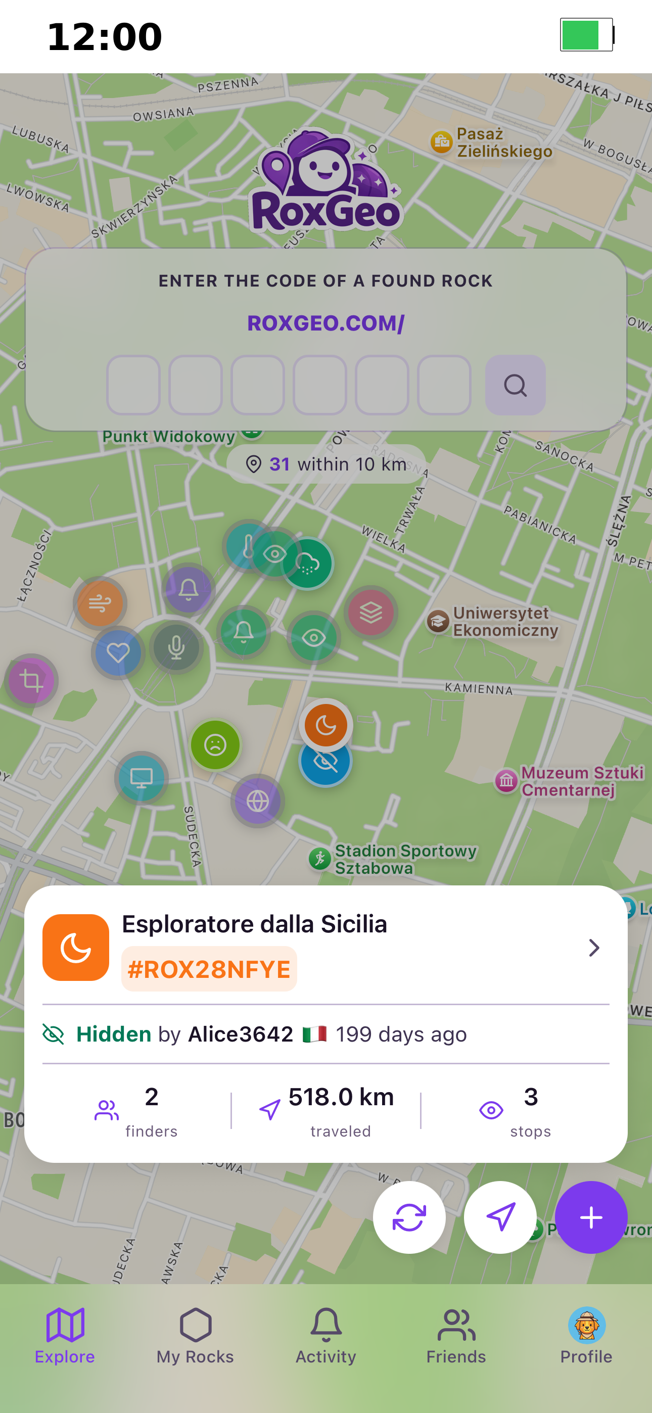 Explore map with nearby rocks