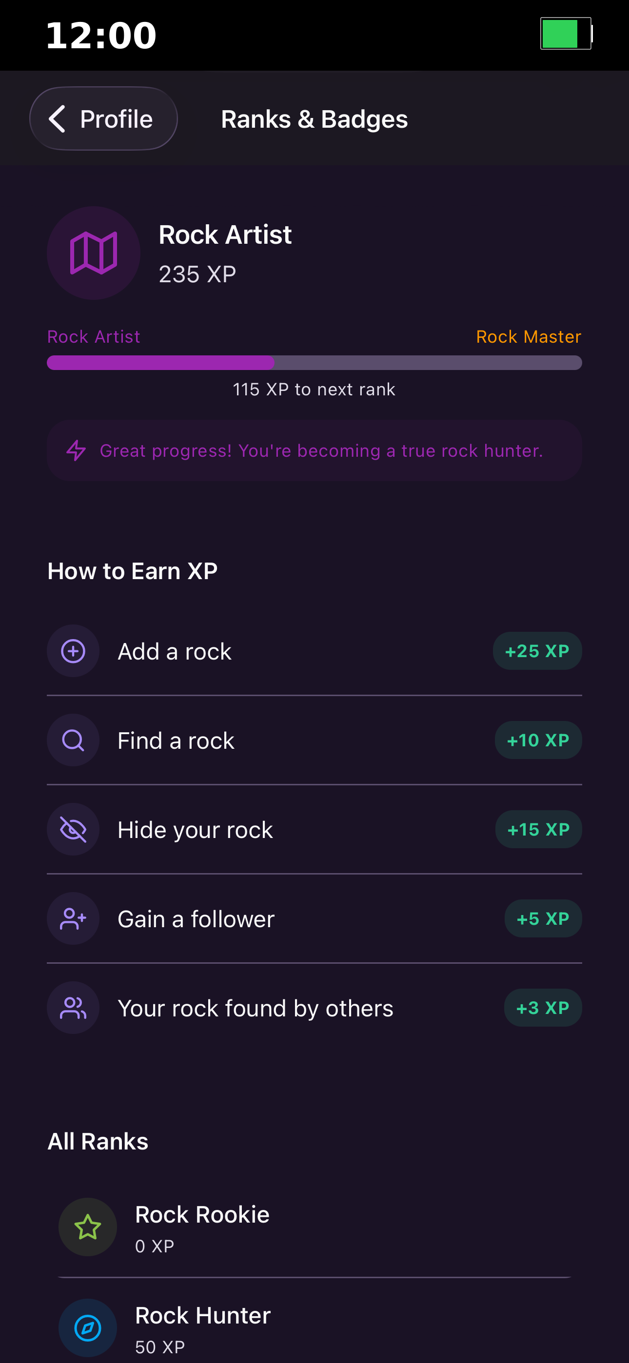Ranks and XP system