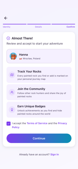 Registration screen