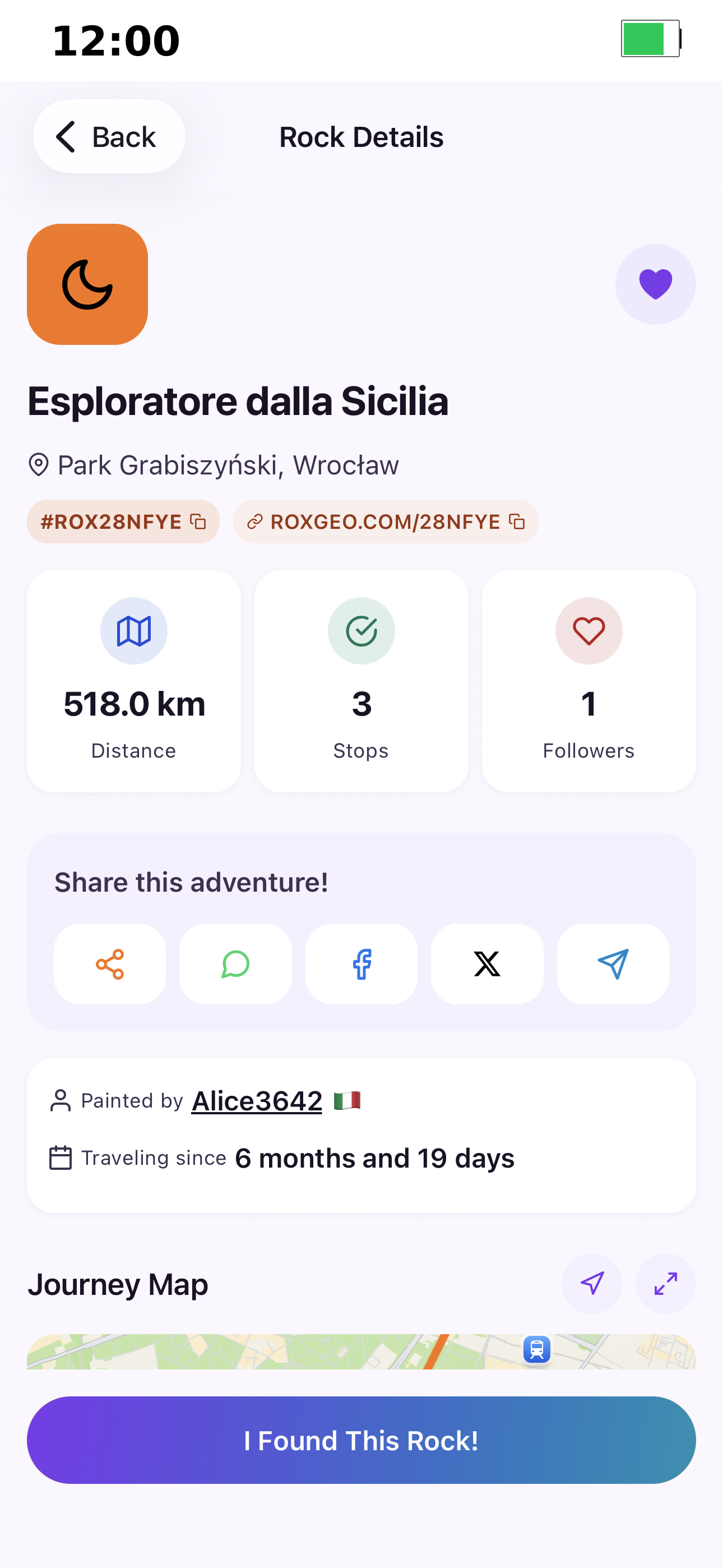Rock details with 518km journey