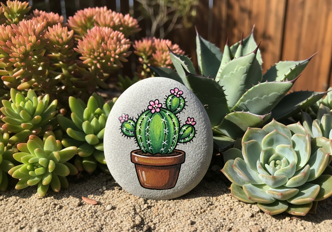 Cactus Rock Painting
