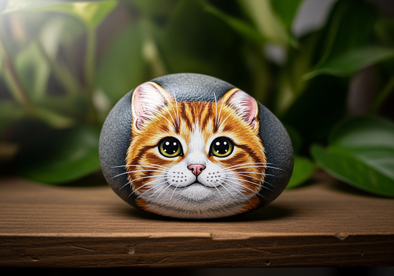 Cat Face Rock Painting