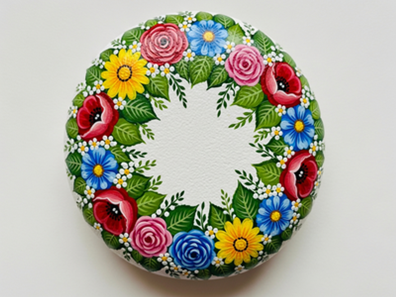 Floral Wreath Rock Painting