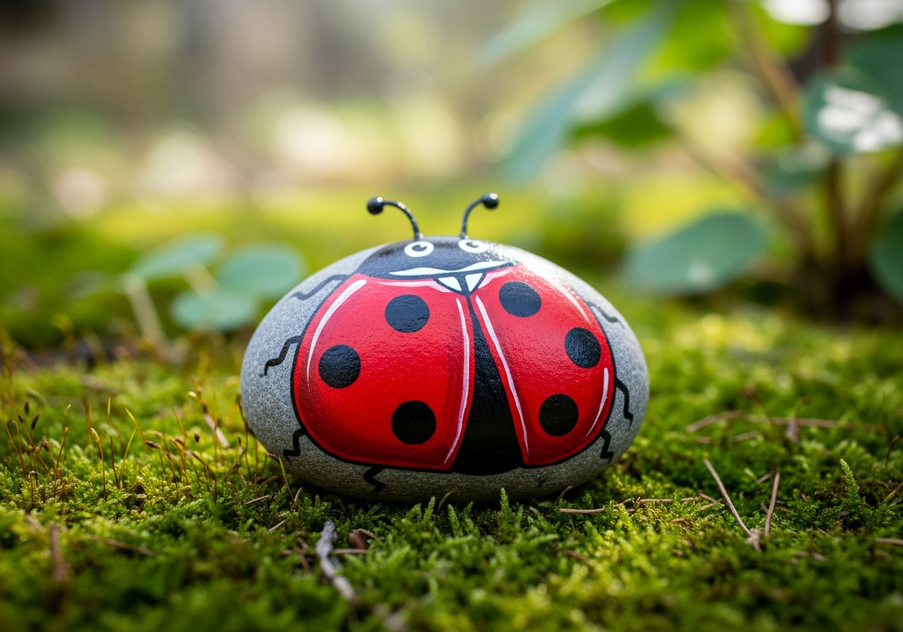 Ladybug Rock Painting