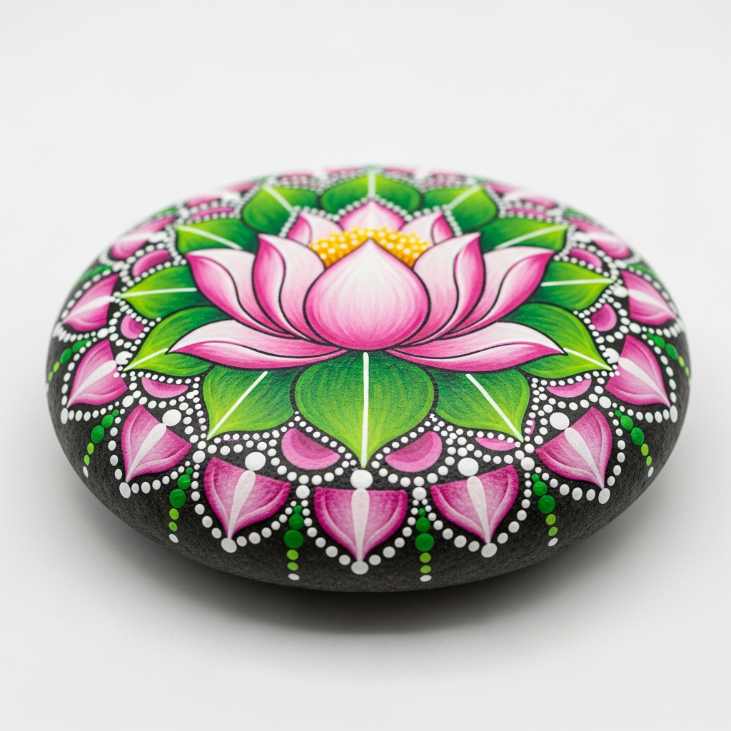 Lotus Mandala Rock Painting