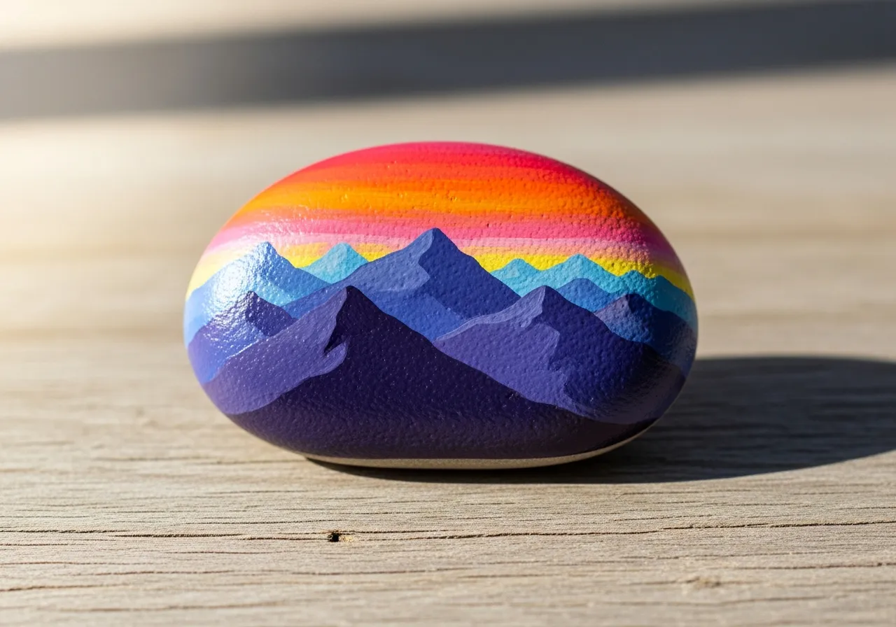 Mountain Landscape Rock Painting