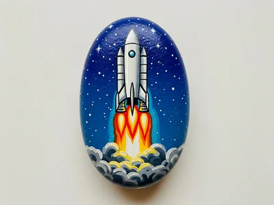 Raketenstart Steinmalerei